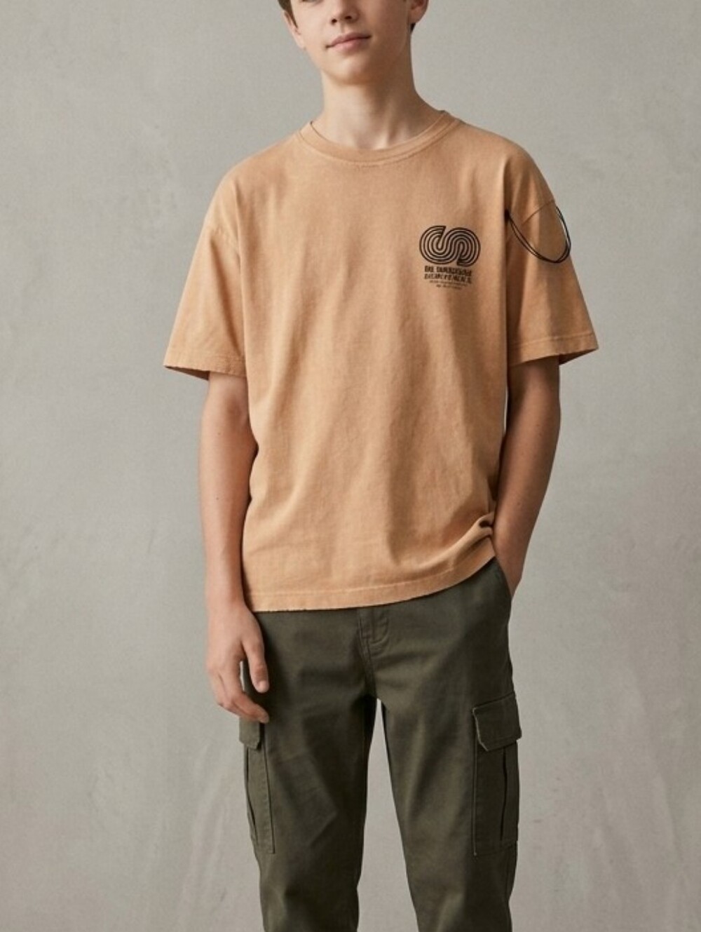 Zara Boys 'Be Awesome' Graphic Tee in Faded Peach Size 8-9Y